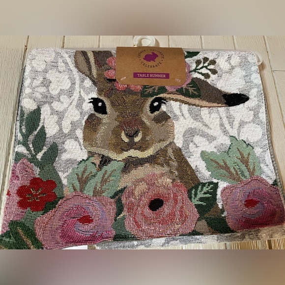 Easter Bunny Bliss Embroidered Quilted Table Runner 13" X 72" Floral New - Picture 3 of 5